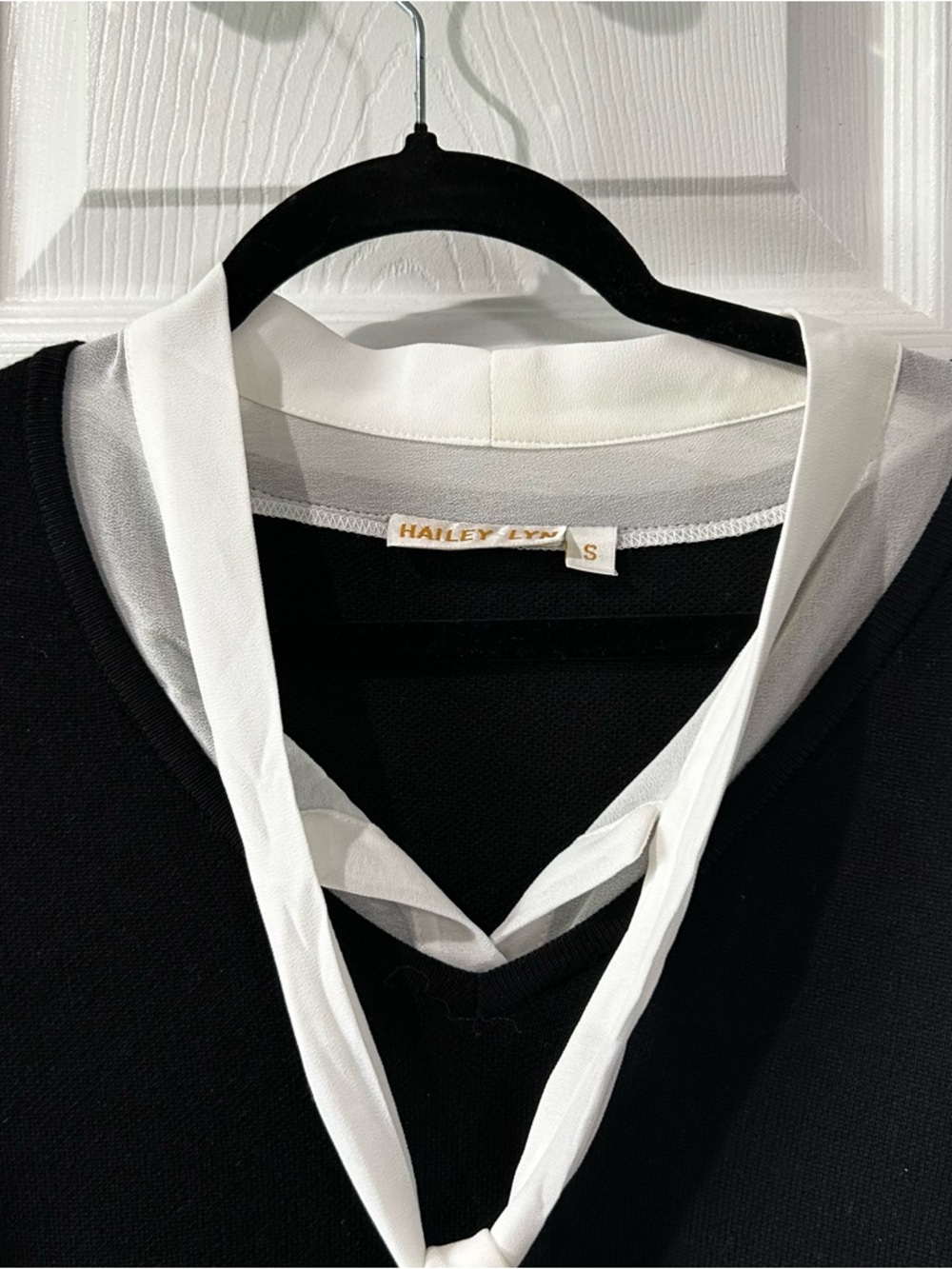 Hailey Lyn Black Knit Dress with White Tie & Ruffled Cuffs NWT - Picture 4 of 5